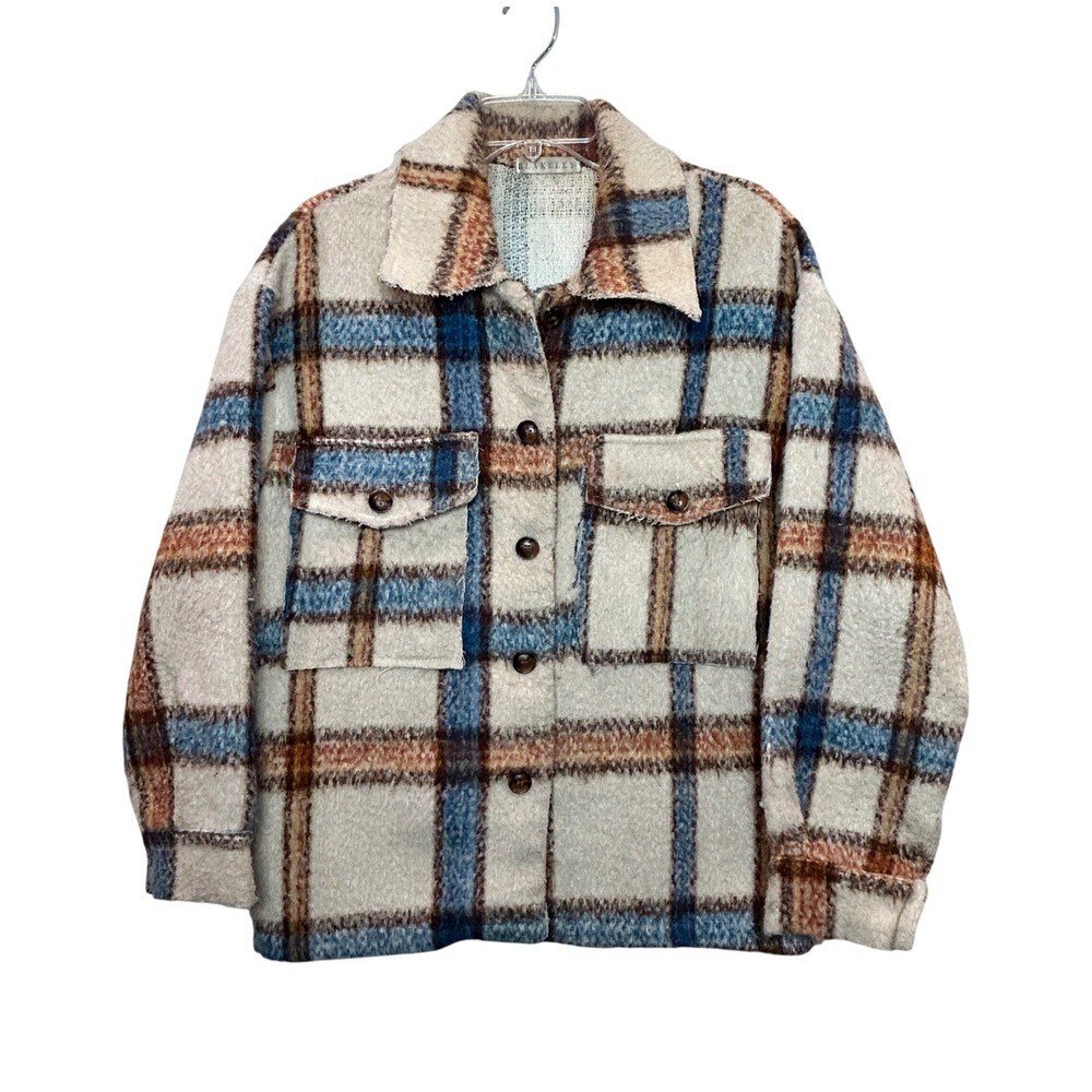 Blakeley Plaid Shacket Womens Small Cream Plaid Jacket Fall Rustic Cabincore